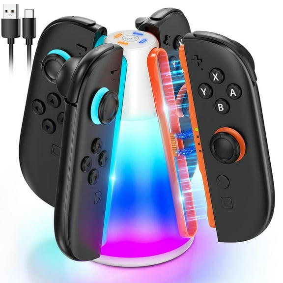 Charging Dock for Nintendo Switch 2 for Joy-Con 2, 4 in 1 Dual-Direction Magnetic Fast Controller Charger Station with 10 RGB Light & Night Light Mode for Switch Joycon2 Accessories
