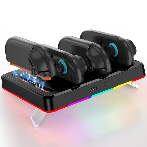 Uzeuza Charging Dock for Nintendo Switch 2 Joycon, 4-in-1 Fast Charger with RGB Light Modes, Magnetic Stand