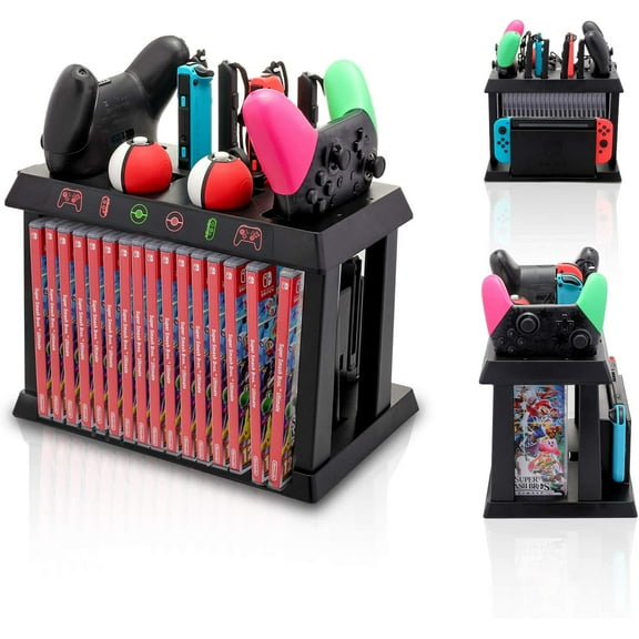 Charging Dock for Nintendo Switch Joy Cons, Pro Controllers and Poke Ball Plus Controllers, Organizer for Nintendo Switch Accessories with LED Indicators