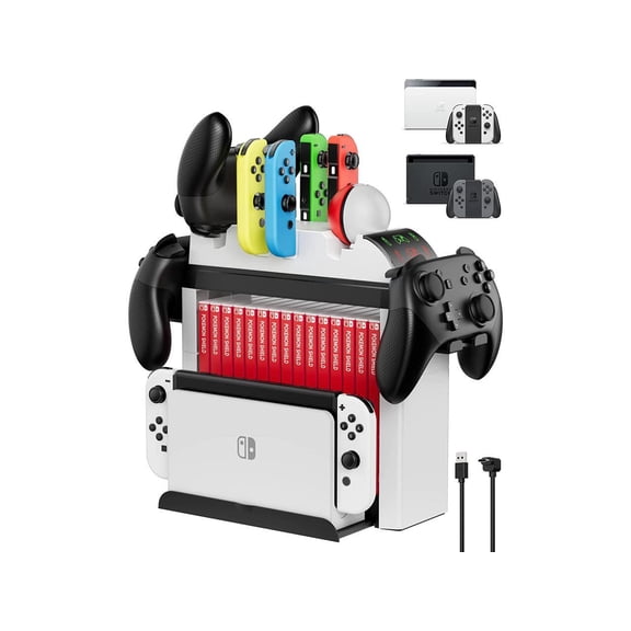 Charging Dock for Nintendo Switch OLED/Switch, Storage Organizer for Joy Cons, Pro Controller and Poke Ball Plus Controllers, Multifunctional Organizer Stand for Nintendo Switch