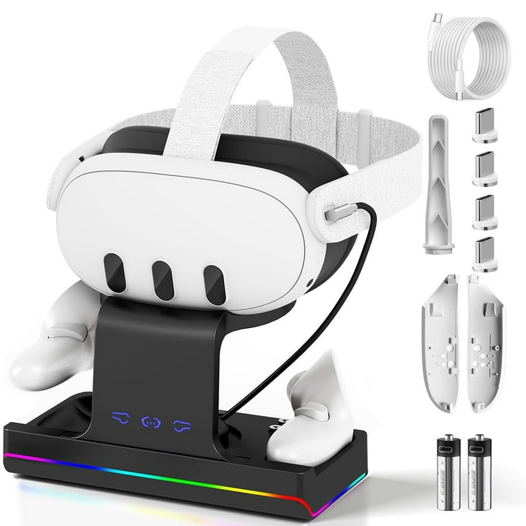 Charging Dock for Oculus Meta Quest 3 Magnetic Docking Station with LED Light Headset Display Stand and Controller Mount 2 1800Mah Rechargeable