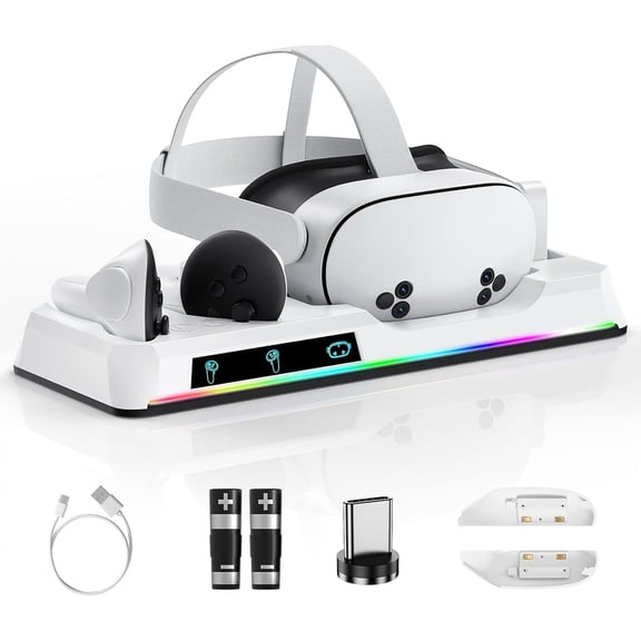 Charging Dock for Oculus Quest 3/3S, Magnetic Charging Station with 2 Rechargeable Batteries for Oculus Quest 3S/3 Accessories with LED Indicator, VR Charger Stand for VR Headset and Controller