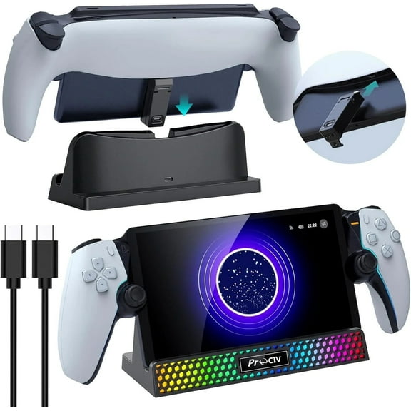 Charging Dock for PlayStation Portal, 3 in 1 Charging Stand for PS5 Portal with 14 RGB Light and 4.9ft USB C Charging Cable, Portable Charger Accessories for PlayStation Portal Remote Player(Black)