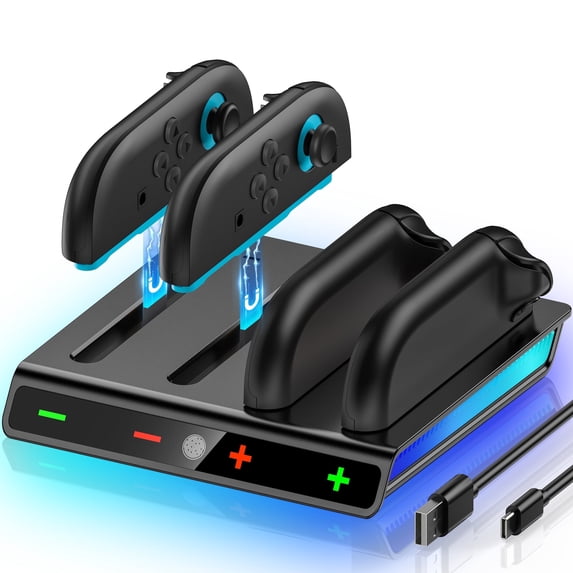 EUROA Switch 2 Controller Charger Compatible with Switch 2 Joy Con, 4-in-1 Magnetic Joycon Charger with USB Type-C Interface