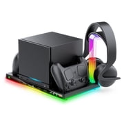 Charging Dock Stand with Cooling Fan for Steam Machine/Steam Controller 2026 ,Storage Stand for Steam Controllers Puck & Headset with 3-Speed Fan RGB Light