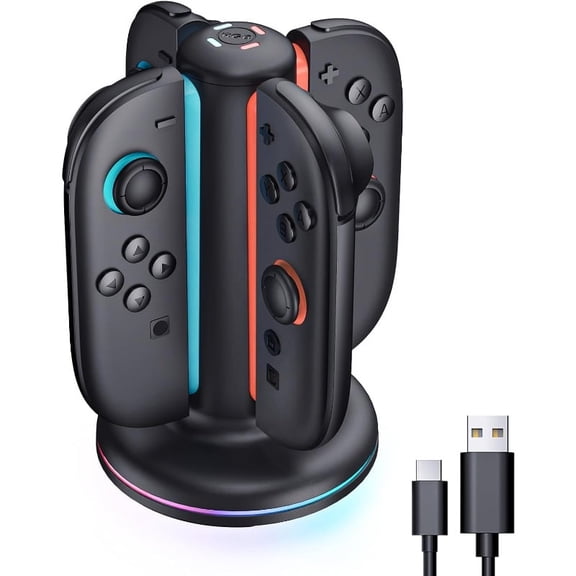 Charging Dock for Switch 2 Joy-Con Controllers – 4 in 1 Fast Charger Station, Magnetic & Weighted Base, Bi-Directional Design, LED Indicators & Overcharge Protection