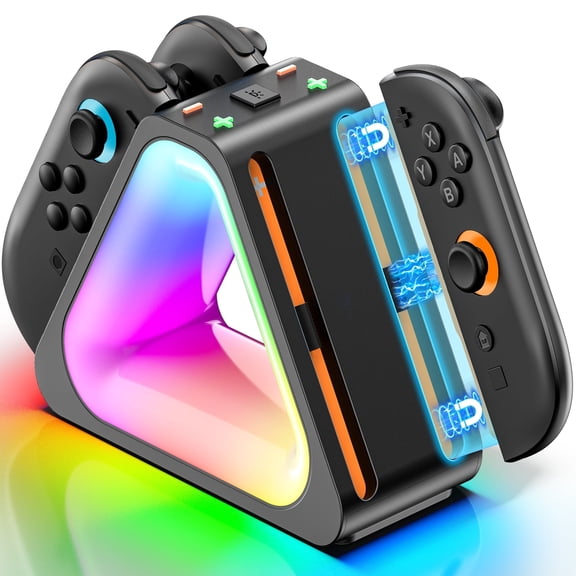 Switch 2 Controller Charger for Joy Con, Switch 2 Joy Cons Charging Dock, Switch 2 Accessories Magnetic RGB Fast Charging Dock
