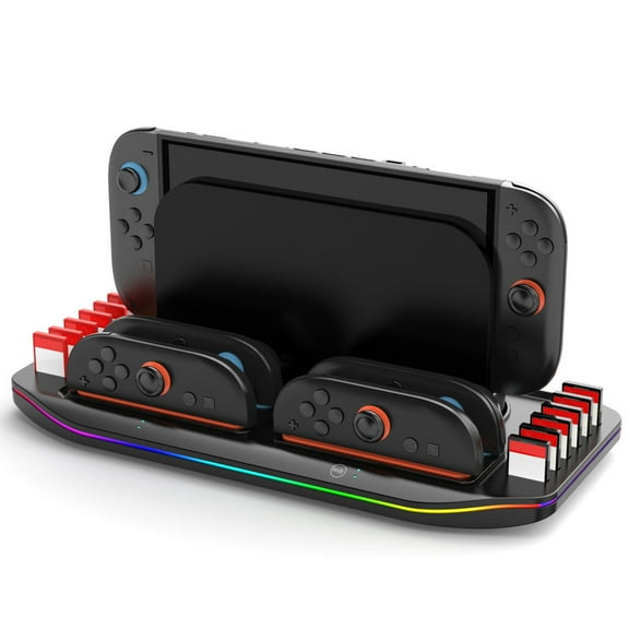 Charging Dock for Switch 2 Joycon, Organizer Station for Nintendo Switch 2 Accessories, RGB Charger Docking Station with 12 Game Storage Slot, Controller Charging Station
