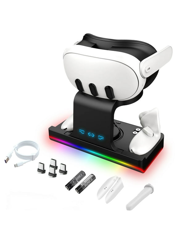 Charging Dock for Oculus/Meta Quest 3 VR Headset and Controllers, Magnetic Charging Station, RGB LED
