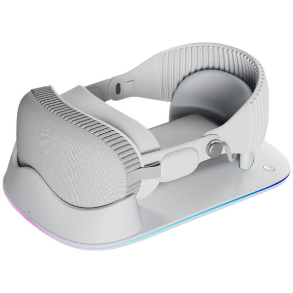 Headset Magnetic Charging Dock Accessories for Vision Pro, Battery Charger Stand with RGB LED Light, Stable Display Dock and Storage Station-White