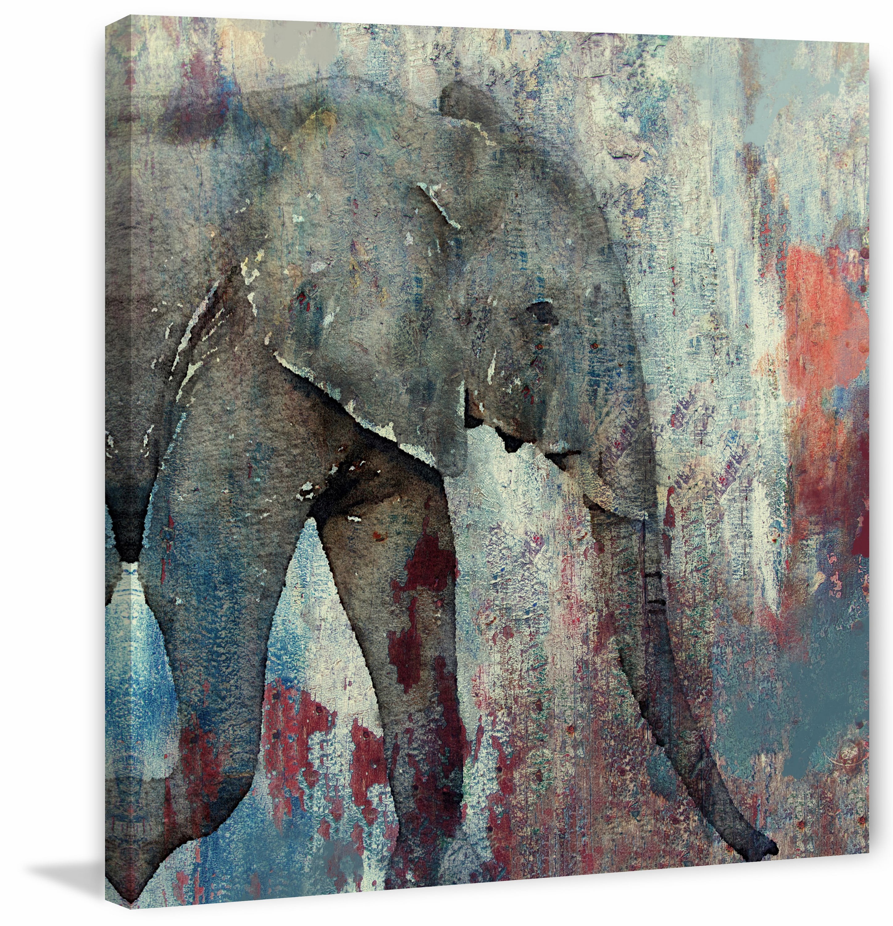"Charging Elephant" Painting Print on Wrapped Canvas