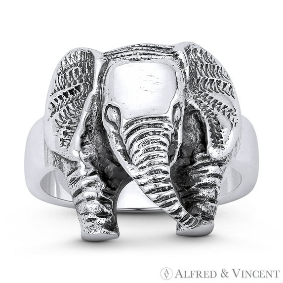 Charging Elephant Spirit Animal Right-Hand Statement Ring in Oxidized .925 Sterling Silver