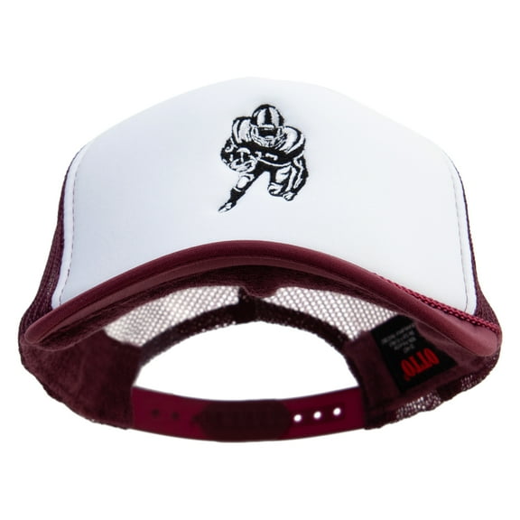 Charging Football Player Embroidered Foam Panel Mesh Snapback - Maroon White OSFM