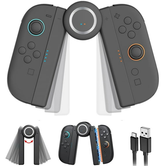 Charging Grip for Nintendo Switch 2(2025), Magnetic Grip Controller with 5 Adjustable Rotation Positions for Joycon 2, Play While Charging with LED Indicator & 1.5m/4.9ft Charger Cable