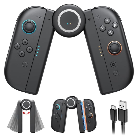 Charging Grip for Nintendo Switch, Magnetic Controller Bracket with 5 Adjustable Rotation Positions for Joy-Con, Play While Charging with LED Indicator & 1.5m Cable-Black