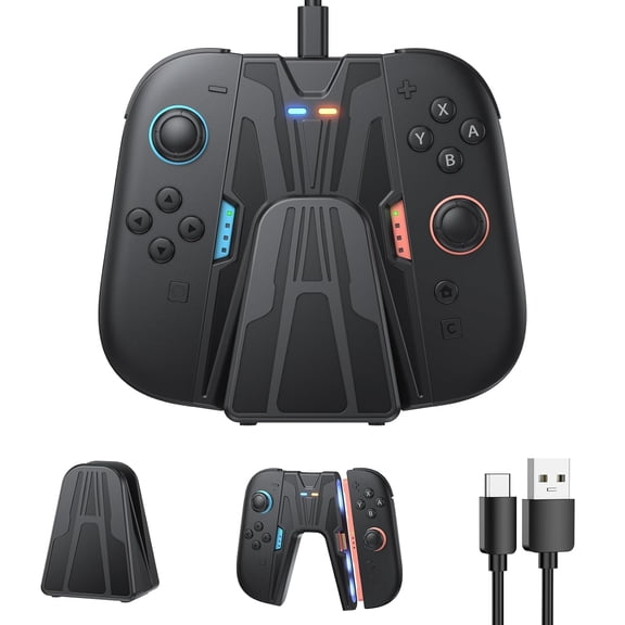 Magnetic Charging Grip for Nintendo Switch 2 Left Right Controller, Grip Dock Portable Charger Stand with LED Indicator Play While Charging-Black