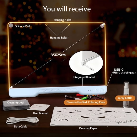 Charging Light-Up Acrylic Drawing Board With Colored Pens, Led Night Light Writing Pad For Teens & S, Reusable Art Craft & Sketching Tool