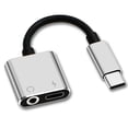 thumbnail image 1 of Charging Listening Type C to Aux Audio Earphones Splitter 2 in 1 Jack Headphone Adapter USB C Headphone and Charge Adapter USB C to 3.5mm Headphone Adapter Type-C to 3.5mm AUX Audio Adapter SILVER, 1 of 8