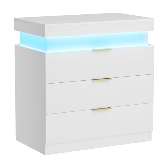 Charging Nightstand with Sliding Top and LED Lights, 28.8"W Bedside Table