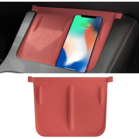 Charging Pad, Upgrade Non Slip Silicone Center Console Wireless Charging Mat, for Tesla Model 3 2023-2021, Tesla Model Y 2021-2024, Model 3/Y Interior Accessories(Red)
