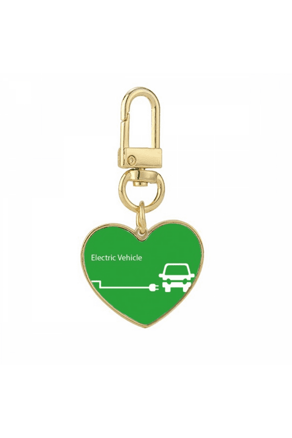 Charging Plug Energy Vehicles Protect Environment Gold Heart Keychain Metal Keyring Holder