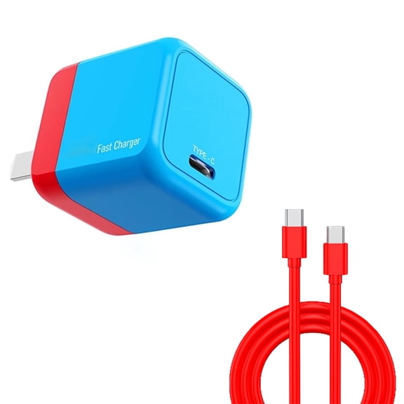 Charging Power Supply for Nintendo Switch & OLED Charging Stand, PD Fast Charging Screen Projection Charger with Type-C Cable-Red Blue