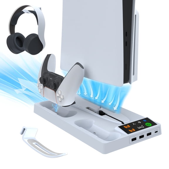 Charging Stand and Cooling Station for PS5 Slim Disc/PS5 Disc & Digital, 3-Level Cooling Station and Controller Charger Cooler Accessories for PS5 Slim Digital/Disc