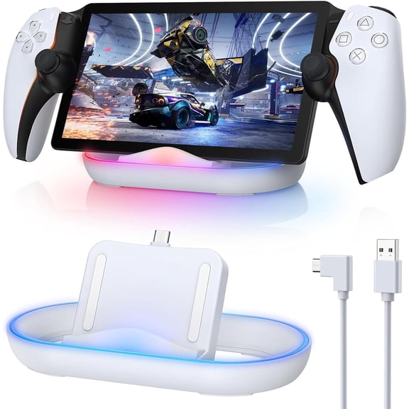 Charging Stand for PS Portal Remote Player, Portable Charge Base Holder with 14 RGB Light Modes and Type-C Cable, Charge Dock Station Accessories for PlayStation 5 Portal Console