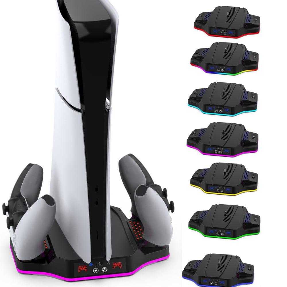 Charging Stand with Cooling Fan for PS5 Slim Console,Avec 3 Levels Turbo Fan, 3 Levels Turbo Fan