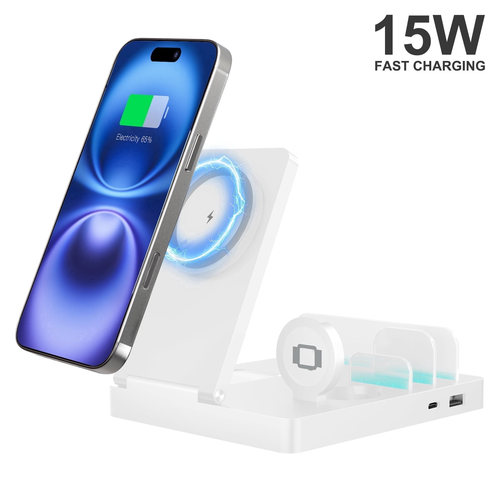 Charging Station, 5 in 1 Wireless Charger Compatible with iPhone 17 16 15 14 13 12, Charger Station for AirPods 4 3 2 1, Watch Charger for Apple Watch Series, for iPad, White