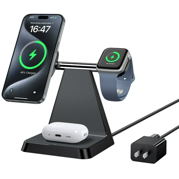 Charging Station for Apple Devices: Mag-Safe Wireless Charger for iPhone 15 14 13 12 Pro/Pro Max/Plus/Mini, Charger Stand for AirPods 2/3/Pro & iWatch