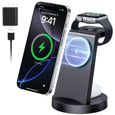 Magnetic Charging Station - ETEPEHI 3 in 1 Wireless Charger Compatible for iPhone 16 15 14 13 Pro X Max XS XR, iWatch Charger for iWatch Series & Airpods, Black