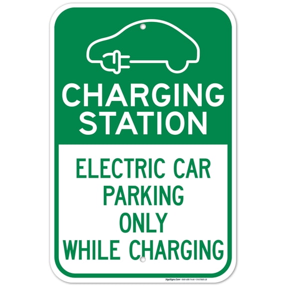 Charging Station Electric Car Parking Only While Charging With Graphic Sign,