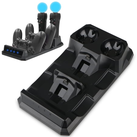 Charging Station Fit for PS4 Controller, TSV 4-in-1 Fast Charging Dock Fit for Sony Playstation 4/PS4 VR Move Controller, Controller Charger Stand, Accessories Fit for PS4