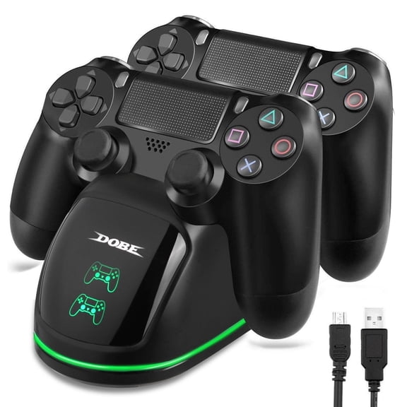 Charging Station for PS4 Controller, TSV Fast Dual Charging Dock Fit for Sony PlayStation 4 Wireless Dualshock Controller, Charger Stand with LED Indicator, USB Cable