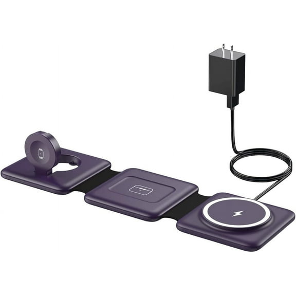 Charging Station for Mag Safe Apple - 3 in 1 Magnetic Foldable Wireless Charger Pad - Travel Charging Mat for iPhone 16 15 14 13 12 Pro Max Plus Watch & Airpods