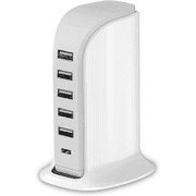 Charging Station for Multiple Devices 40W Upoy, Wall Charger Block 5 USB Ports(Shared 6A), USB Charging Hub Smart IC, Charger Tower with Type-C 3A for iPhone iPad Tablets Smartphones, Home Office Use