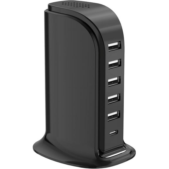 Charging Station for Multiple Devices 40W Upoy, Wall Charger Block 5 USB Ports(Shared 6A), USB Charging Hub Smart IC, Charger Tower with Type-C 3A for iPhone iPad Tablets Smartphones