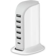 Charging Station For Multiple Devices 40W , Wall Charger Block 5 USB PortsShared 6A, Tower Charging Station with Type-C 3A for iPhone iPad Tablets Smartphones, Home Office Use, Travel Accessories