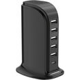 thumbnail image 1 of Charging Station for Multiple Devices 40W , Wall Charger Block 5 USB Ports(Shared 6A), USB Charging Hub Smart IC, Charger Tower with Type-C 3A for iPhone iPad Tablets Smartphones, Home Office Use, 1 of 14