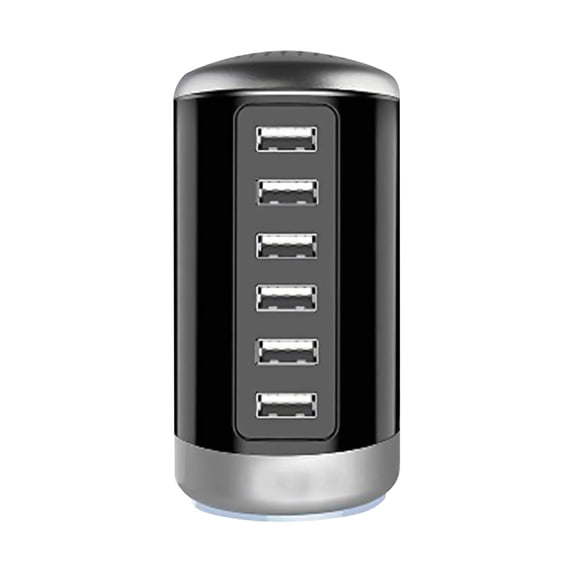 Charging Station for Multiple Devices 65W, Wall Charger Block 6 USB Ports(Shared 6A), USB Charging Hub Smart IC, Charger Tower for iPhone iPad Tablets Smartphones, Home Office Use (Black)