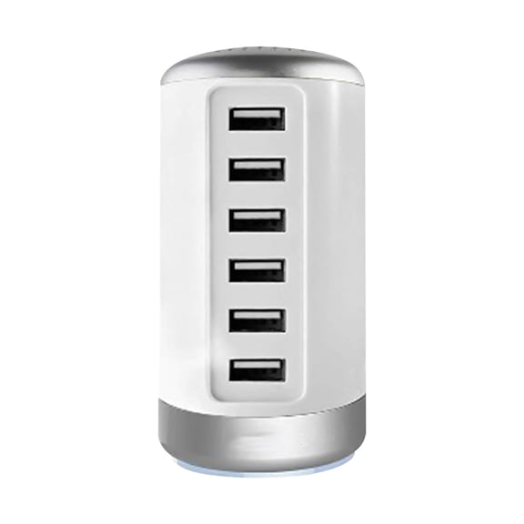 Charging Station for Multiple Devices 65W, Wall Charger Block 6 USB Ports(Shared 6A), USB Charging Hub Smart IC, Charger Tower for iPhone iPad Tablets Smartphones, Home Office Use (White)