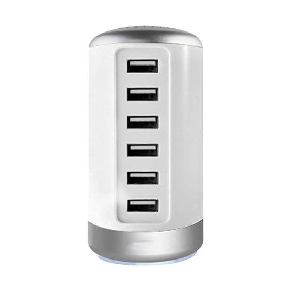 Charging Station for Multiple Devices 65W, Wall Charger Block 6 USB Ports(Shared 6A), USB Charging Hub Smart IC, Charger Tower for iPhone iPad Tablets Smartphones, Home Office Use (White)
