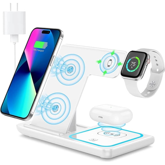 Charging Station for Multiple Devices Apple, 3 in 1 Charging Station for Apple, Fast Wireless Charger Stand for iPhone 14/13/12/11/Pro/Max/Plus/XS/XR/X/8, iWatch 8/7/6/5/4/3/2/SE & AirPods