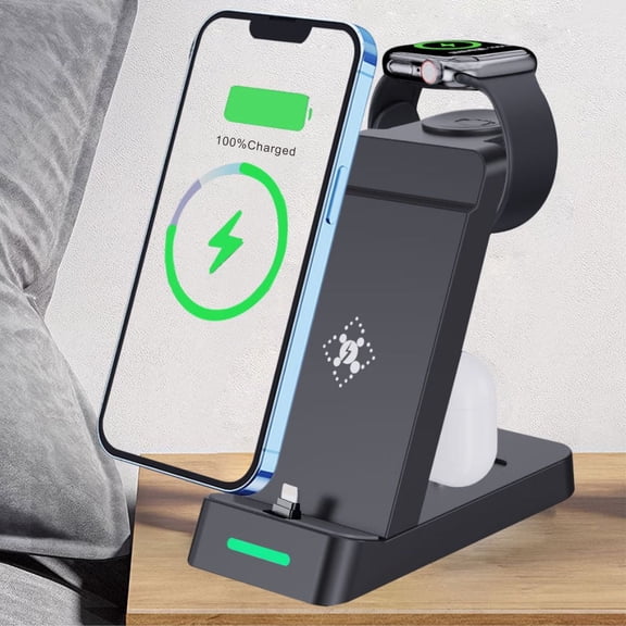 Charging Station for Multiple Devices Apple, 3 in 1 Fast Wireless Charger Stand Dock for iPhone 14 Pro Max/13/12/11/X/8 Plus, Apple Watch Series Ultra/8/7/6/SE/5/4/3/2 not for android