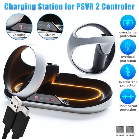Charging Station for PSVR2 Sense Controller, TSV Dual Controller Charging Dock Fit for PlayStation VR2 with LED Indicator, Ambient Light, 2 Magnetic Charger Connectors, Type-C Charging Cable