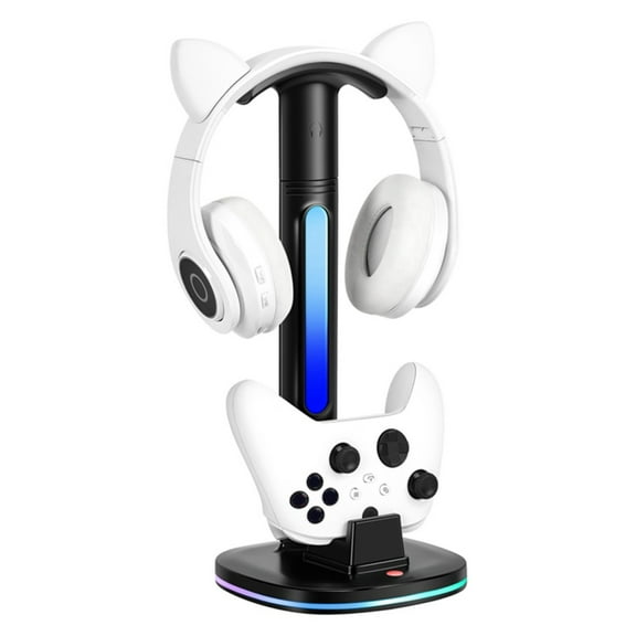 Charging Station for Xbox Series X/S Controllers, Headset Stand, Controller Charger Stand with RGB Lighting, with 2 USB Charging Ports, Charging Dock-Black