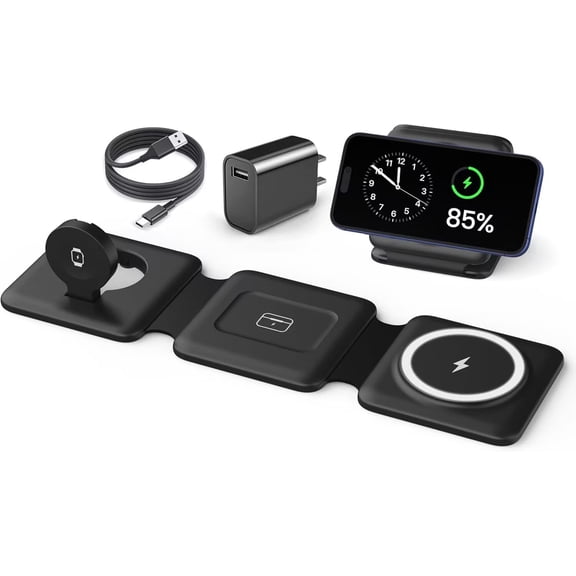 Charging Station for Apple Multiple Devices - Travel Charging Pad for iPhone 12-17 Pro Max Plus Watch & AirpodsBlack