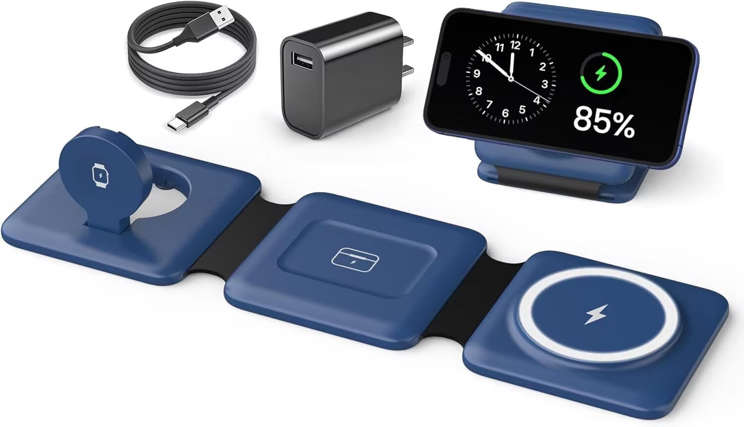 Charging Station for Apple Multiple Devices - Travel Charging Pad for iPhone 12-17 Pro Max Plus Watch & Airpods（Blue）