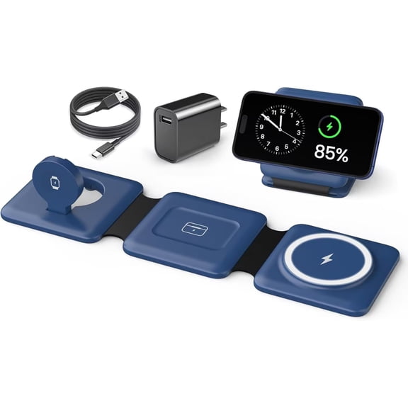 Charging Station for Apple Multiple Devices - Travel Charging Pad for iPhone 12-17 Pro Max Plus Watch & AirpodsBlue